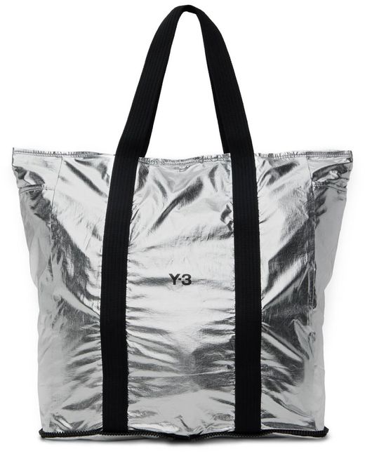 Y-3 Gray Logo Printed Zip-Around Packable Tote Bag for men