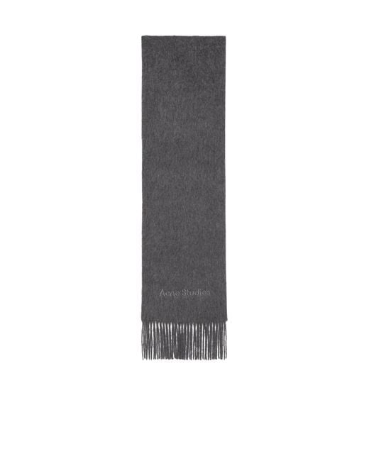 Acne Gray Logo Detail Fringed Scarf
