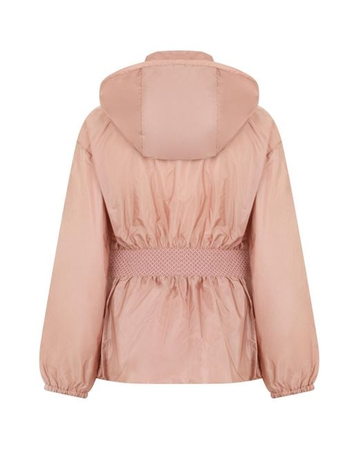 Moncler Pink Hooded Smocked-Waist Jacket