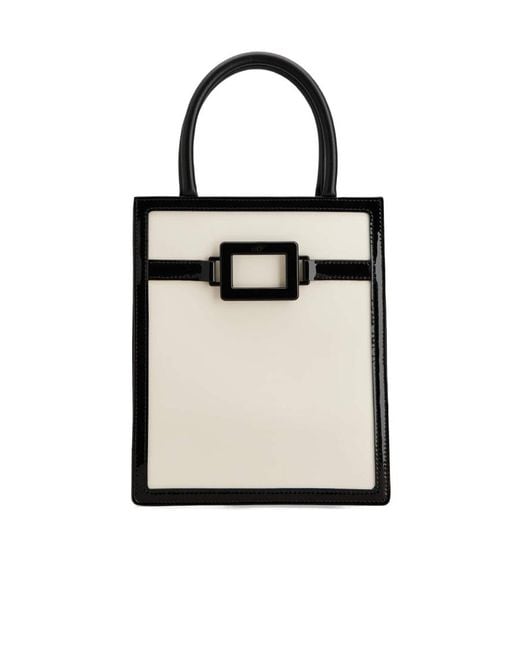 Roger Vivier White Belle Vivier Voyage Lacquered Buckle Mini Tote Bag