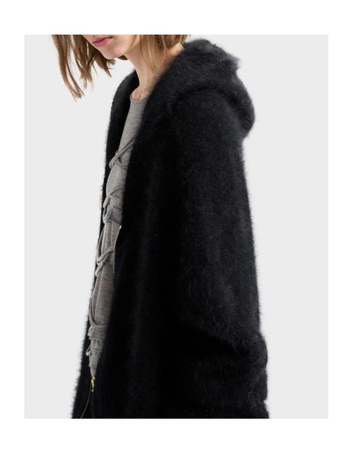 7 For All Mankind Black Fuzzy Zip Hooded Sweater