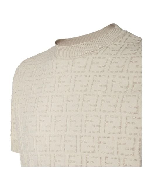 Fendi White Monogram Short-Sleeve Knitted Sweater for men