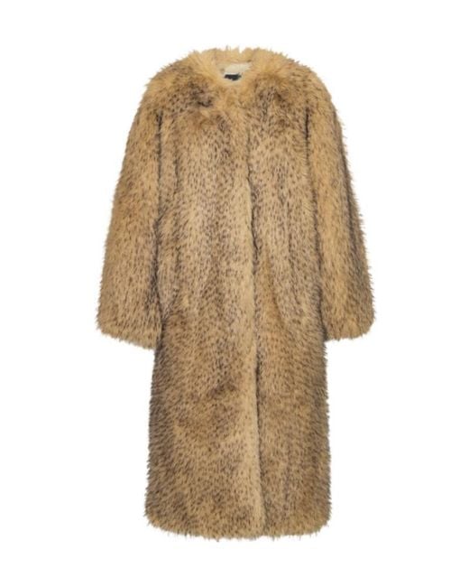 ROTATE BIRGER CHRISTENSEN Natural Faux Fur Long Coat
