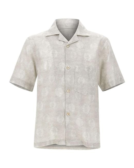 Eleventy White Circle-Pattern Bowling Shirt for men