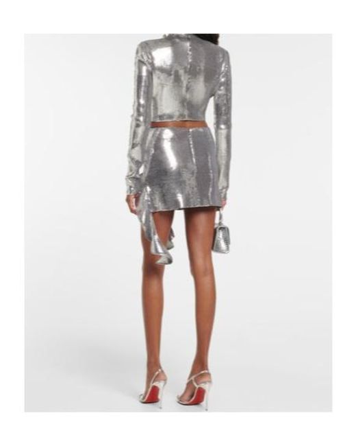 David Koma Gray Sequined Mockneck Crop Top