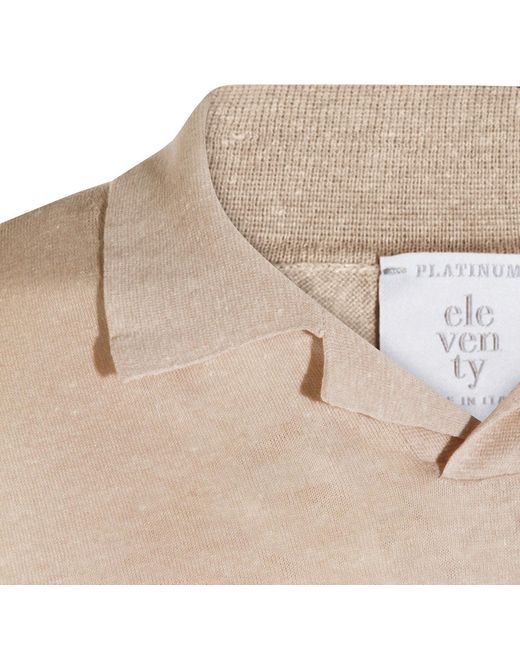 Eleventy Brown Open Collar Fine Knit Polo Shirt for men