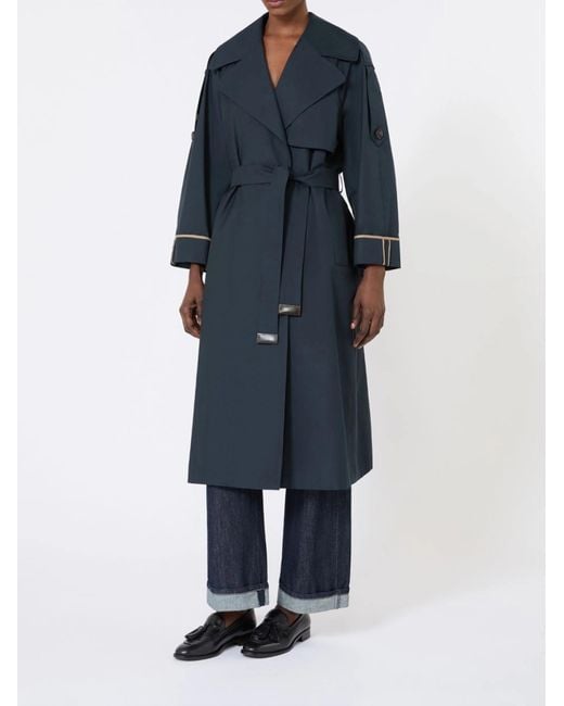 Max Mara Blue Oversized Water-Repellent Twill Trench Coat