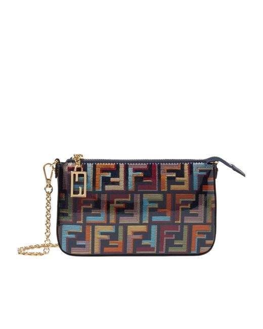 Fendi White Baguette Ff Printed Pouch