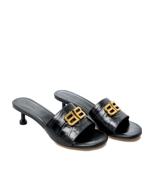 Balenciaga Black Bb Plaque Embossed Mules