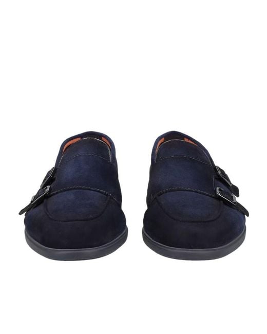 Santoni Blue Double-Buckle Monk Shoes for men