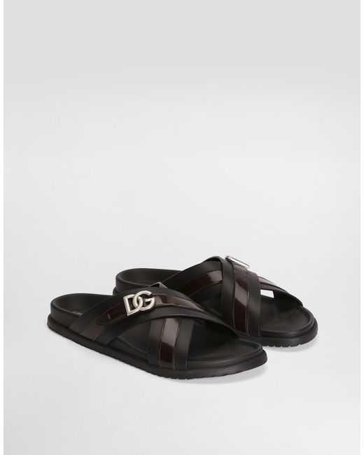 Dolce & Gabbana Brown Logo Plaque Slides for men