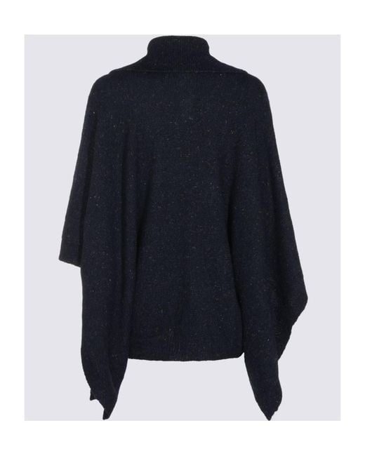 Fabiana Filippi Blue Buttoned Collar Cape
