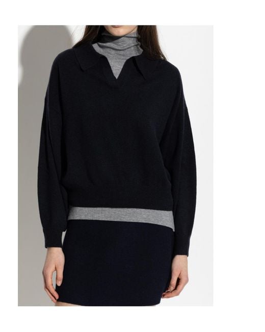 Lisa Yang Blue Katriel Collared V-Neck Knitted Top