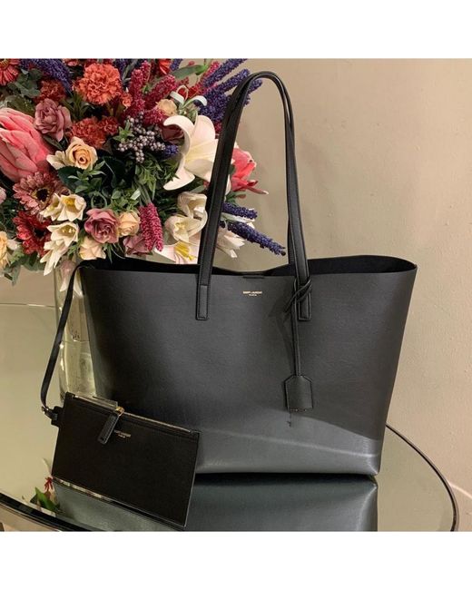 Saint Laurent Black E/W Logo Detailed Tote Bag