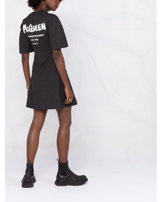 McQueen Black Rear Logo-Print Mini Dress