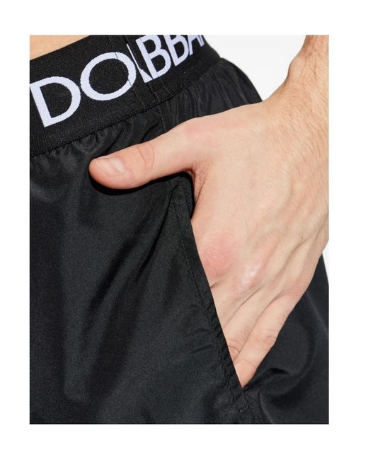 Dolce & Gabbana Black Logo Waistband Swim Shorts for men