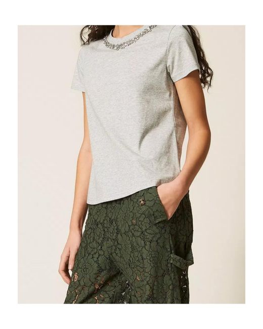 Twinset White Cabochon-Embellished T-Shirt