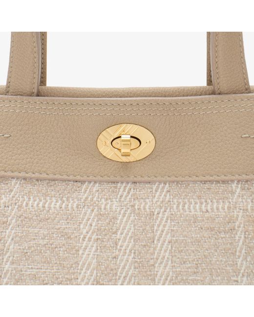 Burberry Natural Checked Top Handle Tote Bag