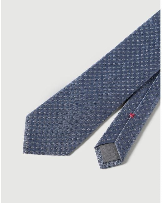 Brunello Cucinelli Blue Silk Tie With Geometric Pattern for men