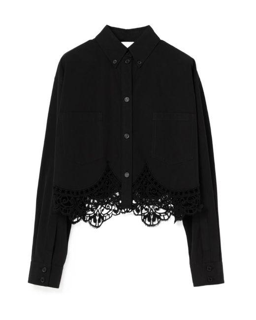 Burberry Black Lace-Detailed Long-Sleeved Shirt