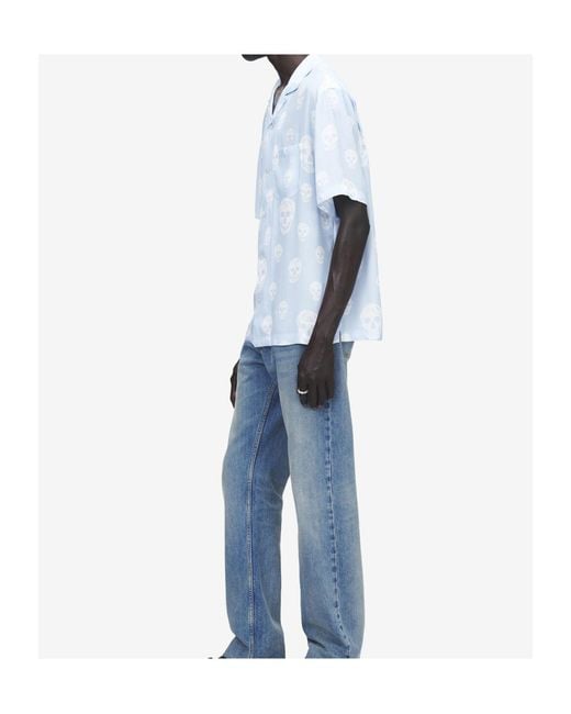 McQueen Blue Skull Printed Hawaian Shirt for men