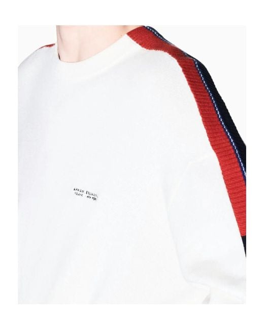 ARMANI EXCHANGE Natural Long-Sleeved Round Neck Drop Shoulder Color-Blocked Knit Sweater for men
