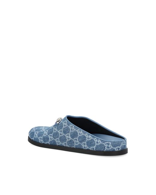 Gucci Blue Gg Printed Slip-On Sandals