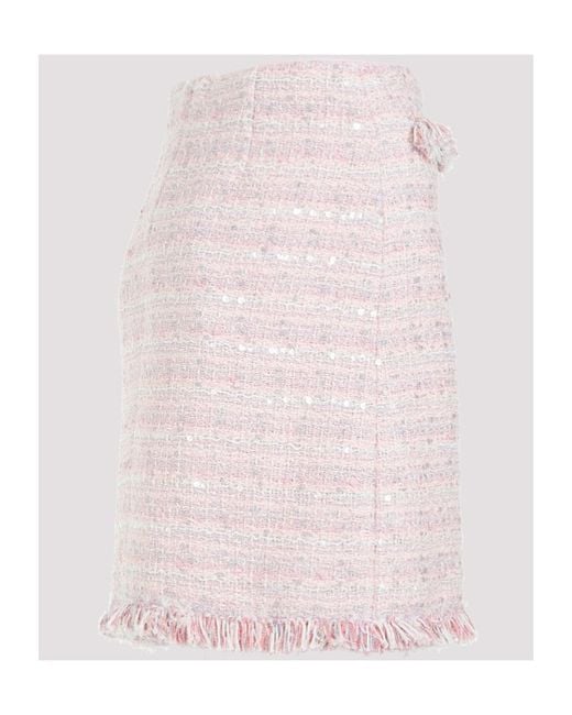 Giambattista Valli Pink Frayed High-Waist Tweed Miniskirt