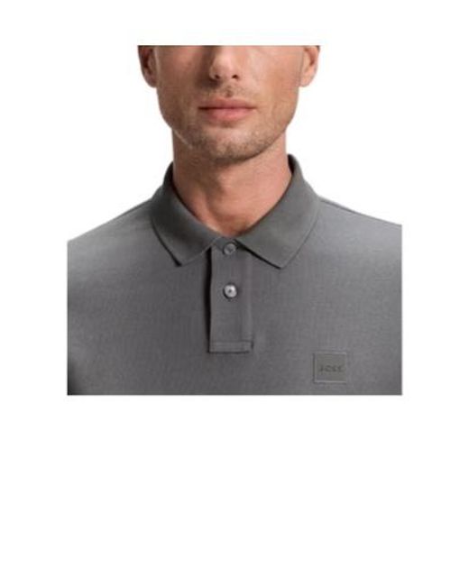 Boss Gray Slim-Fit Long-Sleeve Polo Shirt for men