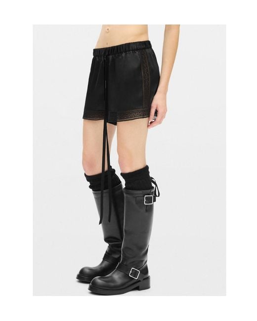 Ann Demeulemeester Black Anda Lace-Trim Satin Shorts