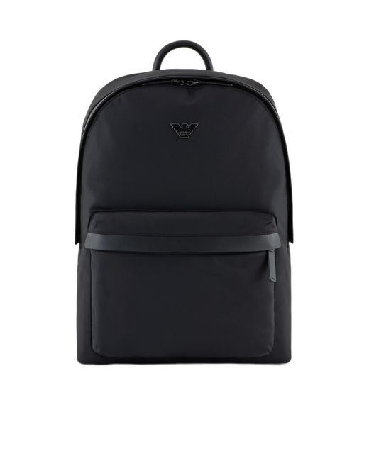 Emporio Armani Black Logo Plaque Zaino Backpack for men