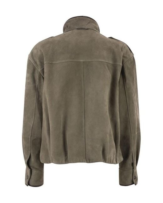 Brunello Cucinelli Green Leather Jacket