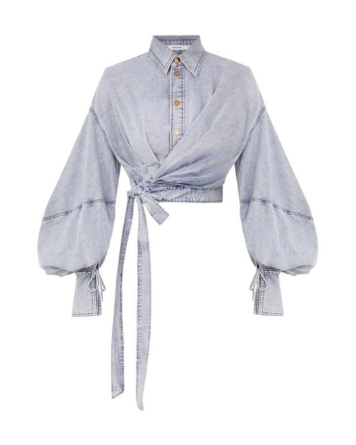 Zimmermann Blue Rebellion Denim Wrap Top