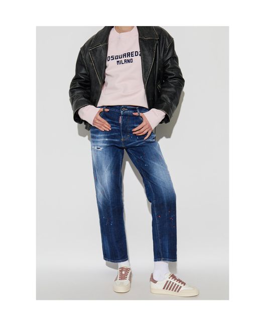 DSquared² Blue Logo Patch Distressed Jeans