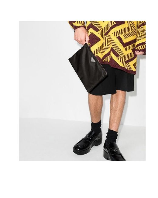 Prada Black Re-Nylon And Saffiano Leather Pouch for men