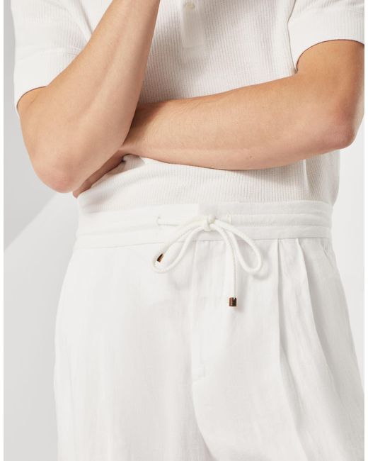 Brunello Cucinelli White Linen Trousers for men