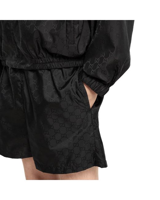 Gucci Black Monogrammed Drawstring Swim Shorts for men