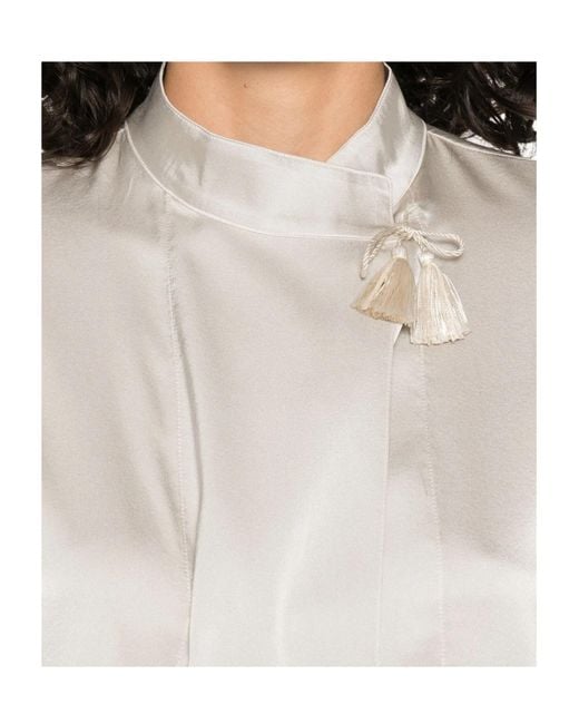 Forte_forte White Kimono Tassel Silk Satin Blouse