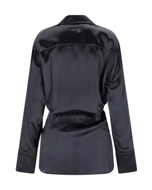 The Attico Black The Asymmetric Satin Mini Shirt Dress