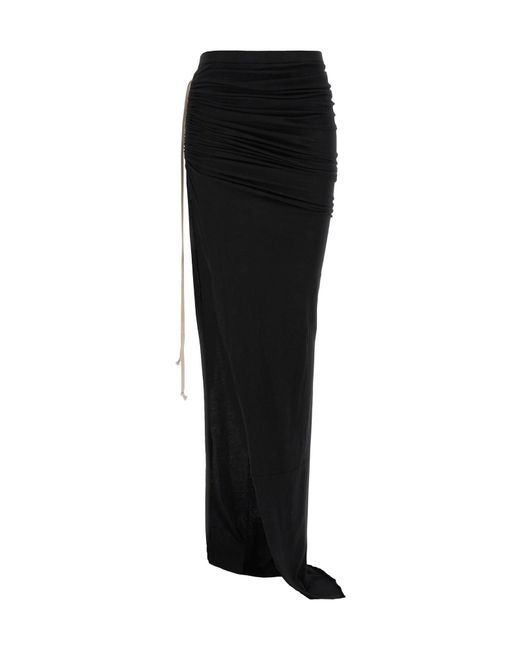 Rick Owens Black Drawstring Side-Slit Maxi Skirt