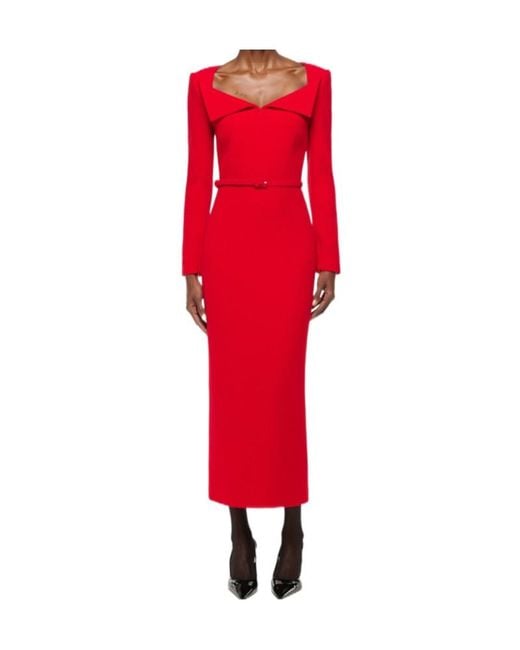 Roland Mouret Red Square Neck Collar Fold Wool Crepe Dress