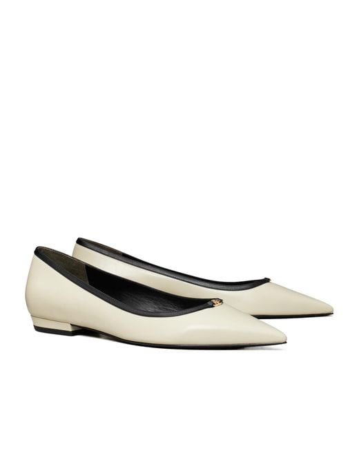 Tory Burch Natural Double T-Plaque Ballerina Shoes