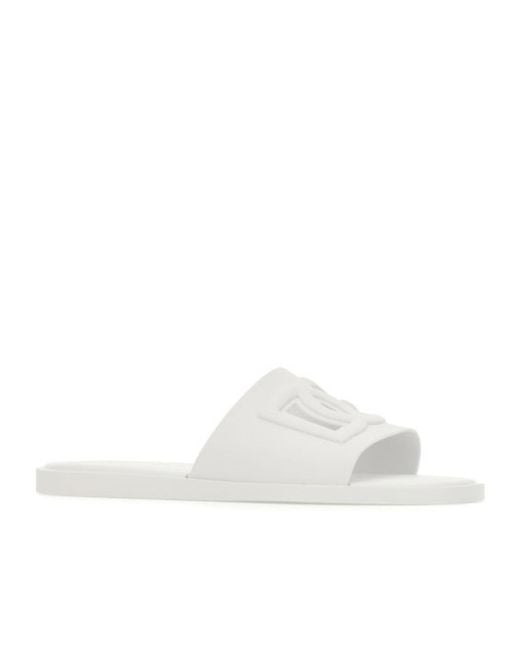 Dolce & Gabbana White Logo Embossed Slides for men