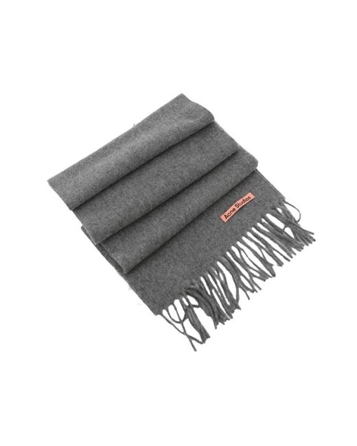 Acne Gray Logo Patch Fringed Edge Scarf for men