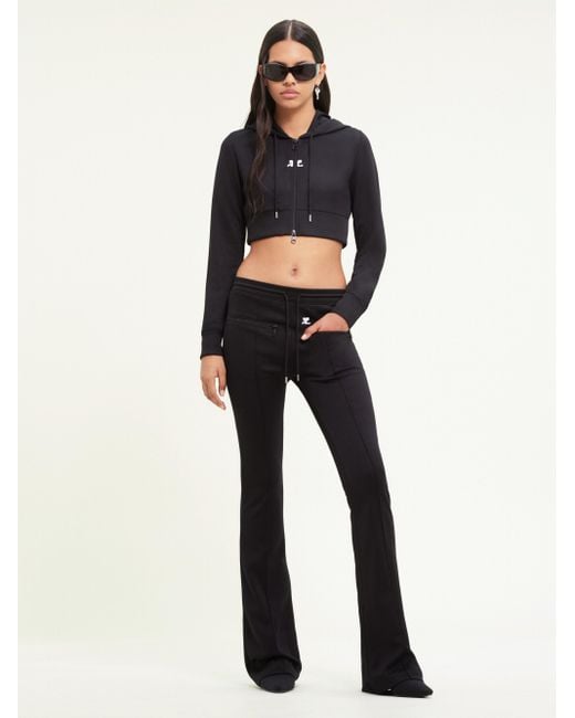 Courreges Black Logo-Patch Cropped Zipped Hoodie