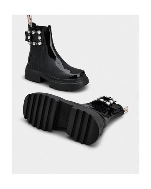 Roger Vivier Black Buckle Embellished Ankle Boots