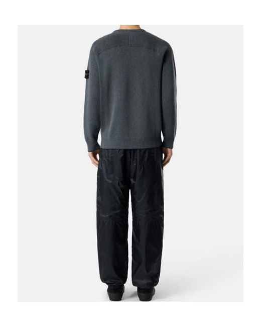 Stone Island Blue Ribbed Crew Neck Knitted Sweater for men