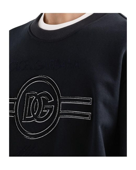 Dolce & Gabbana Black Logo Embroidered Crewneck Sweatshirt for men