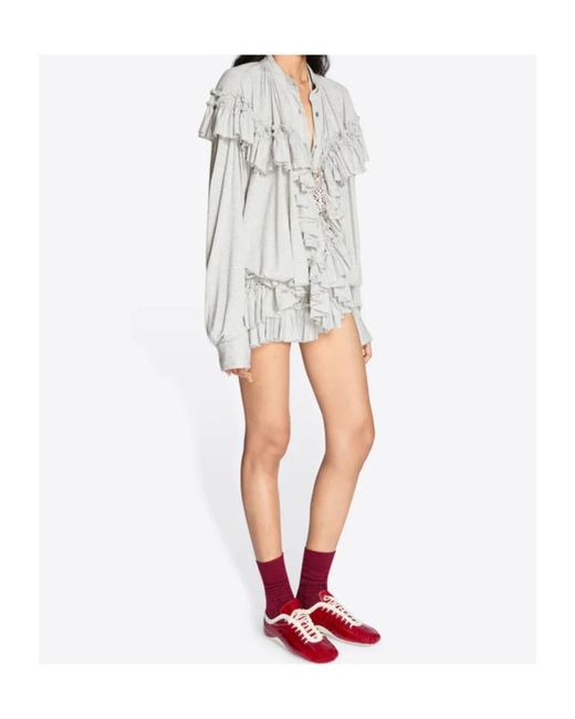 Dries Van Noten White Ruffled Jersey Blouse