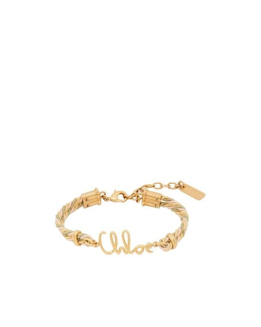 Chloé Metallic Plage Logo-Plaque Braided Bracelet